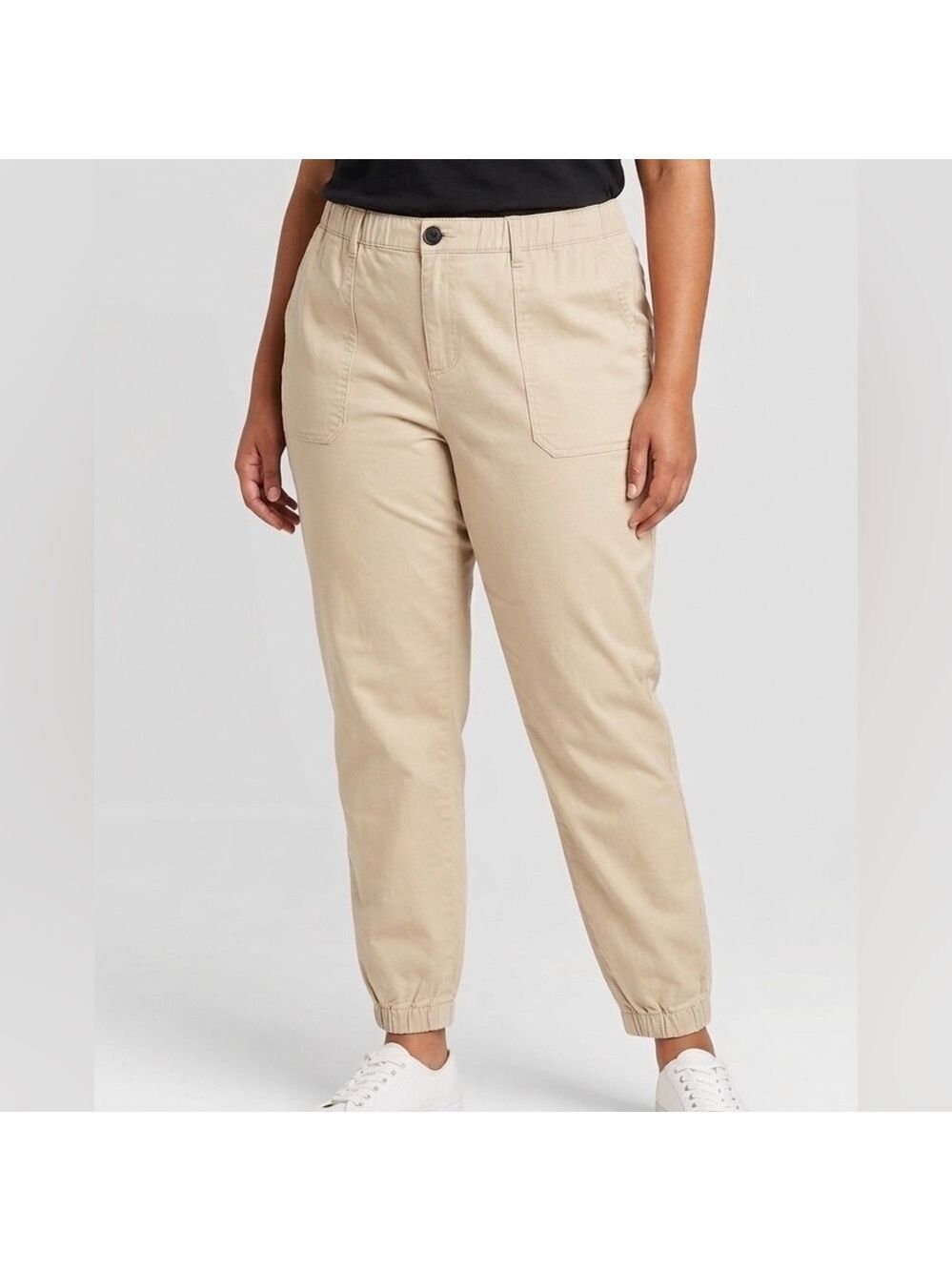 NWT MY STYLE Cream Cotton Spandex Cuffed Jogger Pants size 16
